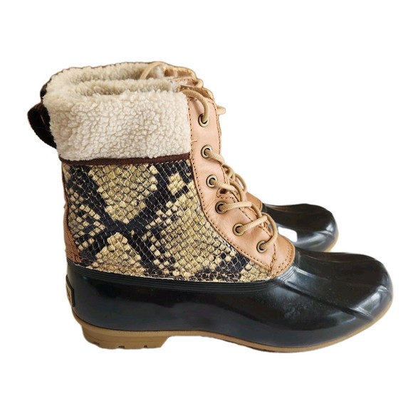 Sam Edelman Caldwell NWT Women's Size 7 Natural Snake Print Leather Duck Boots - Picture 3 of 7
